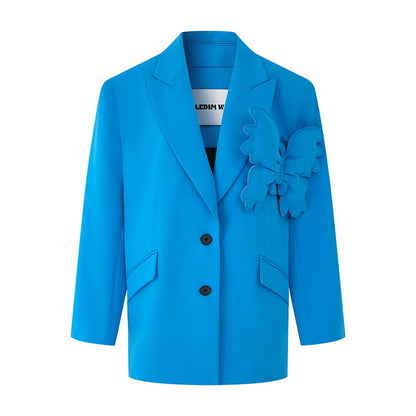 LEDIM W Blue  Super Wide Shoulder Suit jacket blazer- Butterfly