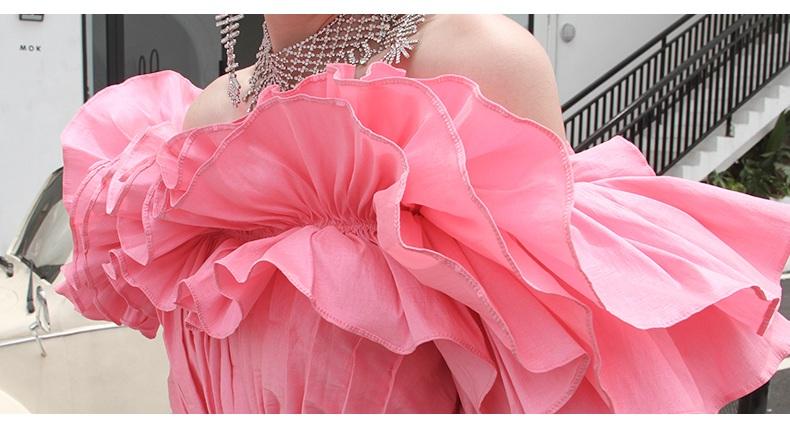 Ruffled Layered off Shoulder Princess Dress Dinner Party cocktail pink dress - Tevi