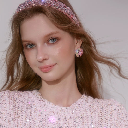 Wardrobes by Chen Luxury Pink Light Diamond Flower Earrings-Kiki