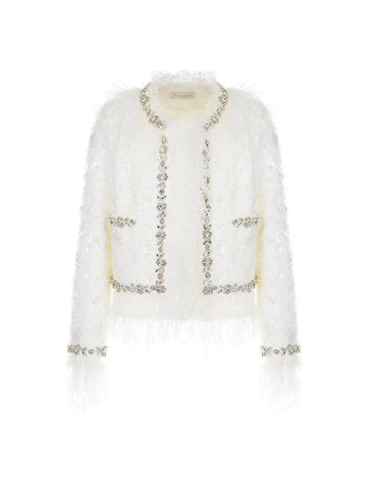 Wardrobes By Chen Elegant White Feather Short Jacket Short Skirt-Serene