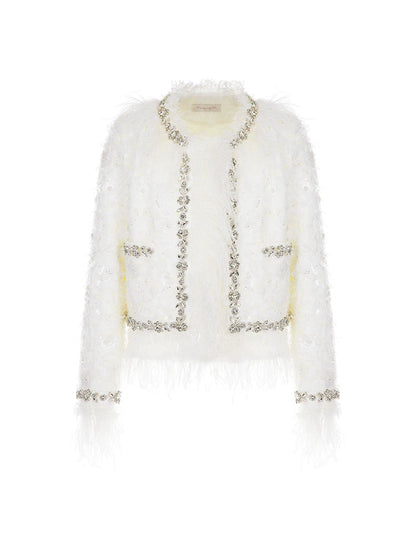 Wardrobes By Chen Elegant White Feather Short Jacket Short Skirt-Serene