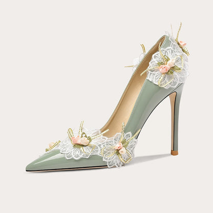 High-heeled shoes with summer fairy stilettos shoes- Falling Flowers