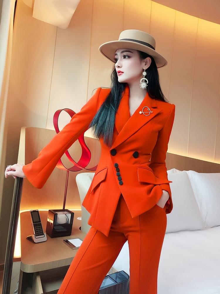 VJE Burnt orange autumn color irregular trousers two-piece pant