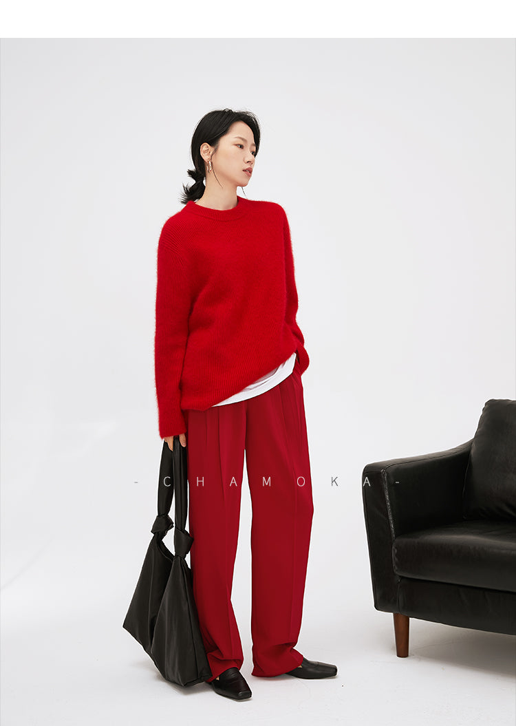 High-quality drape tapered loose high-waisted wide-leg red suit pants - Kimona