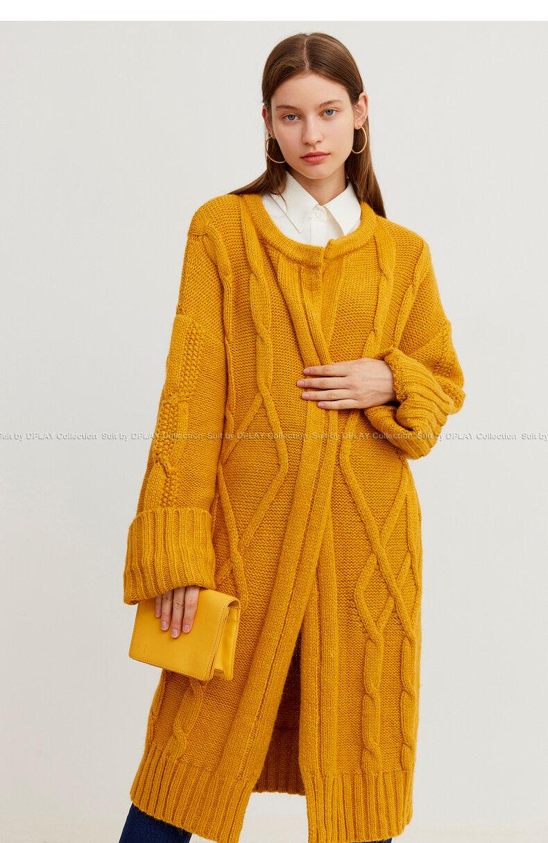 Autumn and winter yellow long loose knitted dress long-sleeved twist-knit cardigan - Inne