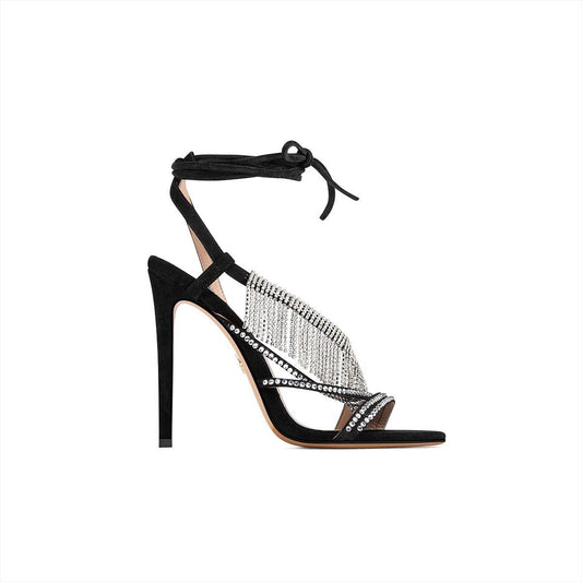 Black rhinestone tassel lace-up women's shoes sexy sandals - Rira