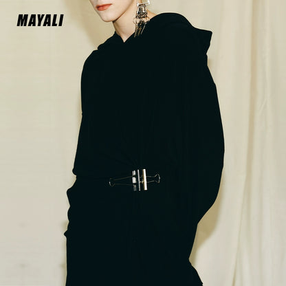 Autumn Winter luxury hoodie pinched pleated waist sweatshirt - kIC