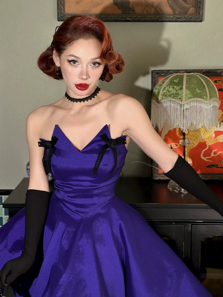 classy purple dress Le Palais vintage elegant Purple strapless bodice dress ONLY