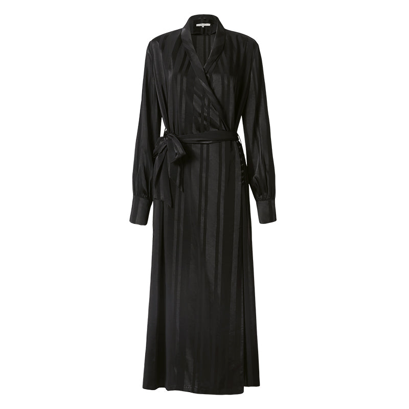 Drop shoulder long sleeve satin loose trendy long trench coat dress - Alia