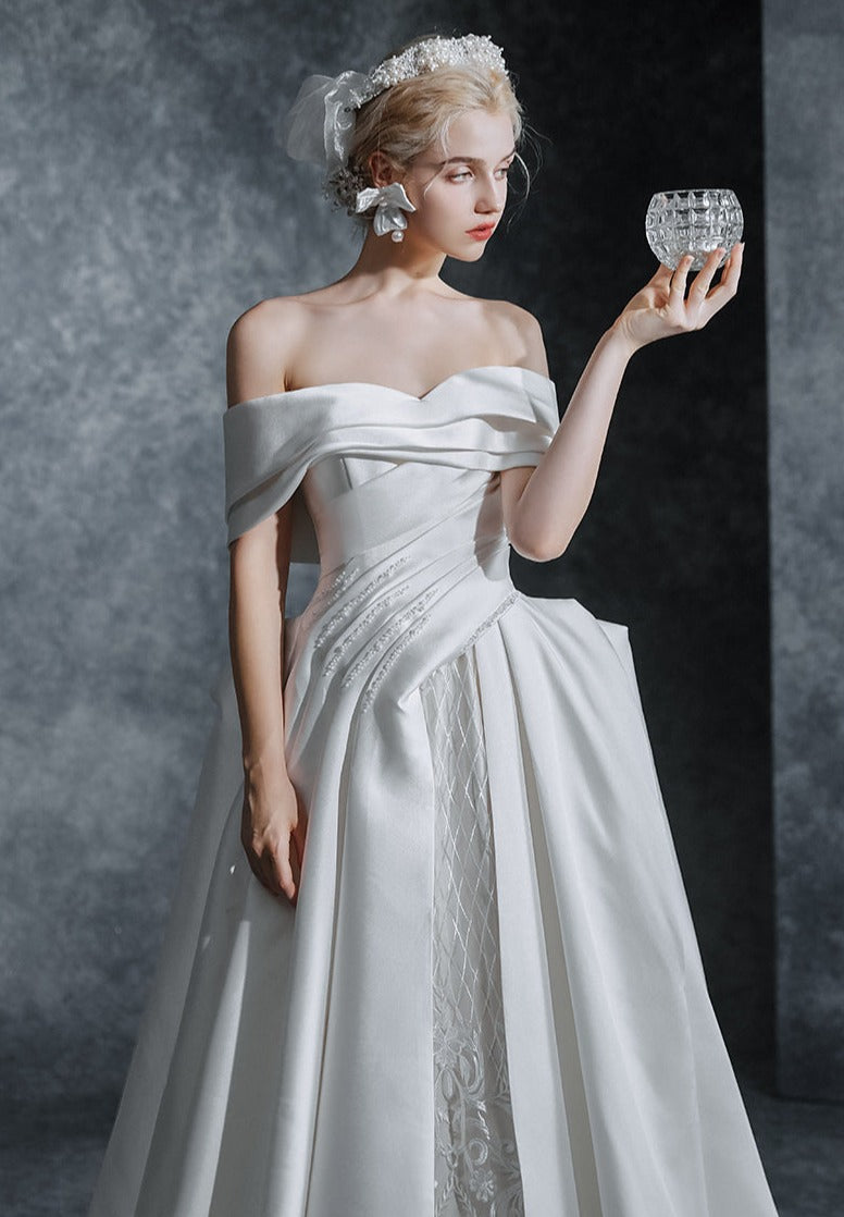 Early Spring 2023 high-end one-shoulder satin light wedding dress- Reminiscence