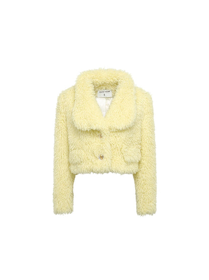 YES BY YESIR 2023 autumn winter  pastel yellow sheep short fur coat- Naia