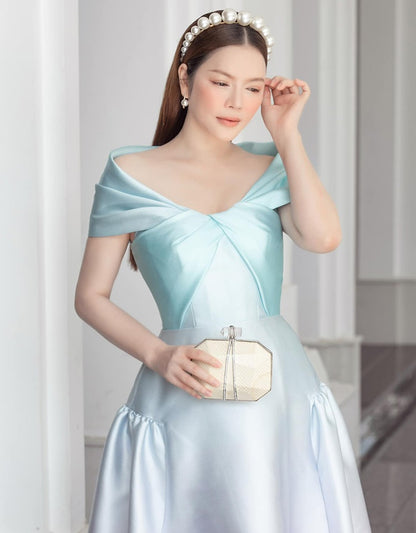 Early Spring 2023 new one-shoulder gradient V-neck waist dress- Salisa