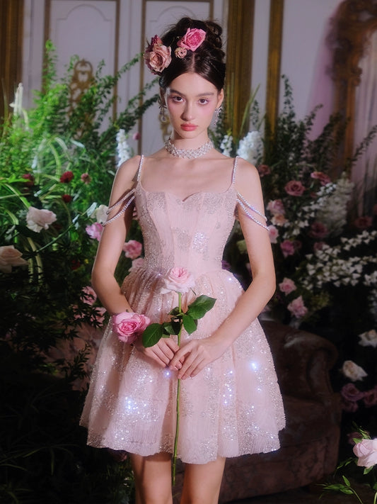 Wardrobes by Chen Coral Pink Sleeveless Sequin cocktail Dress-Miya