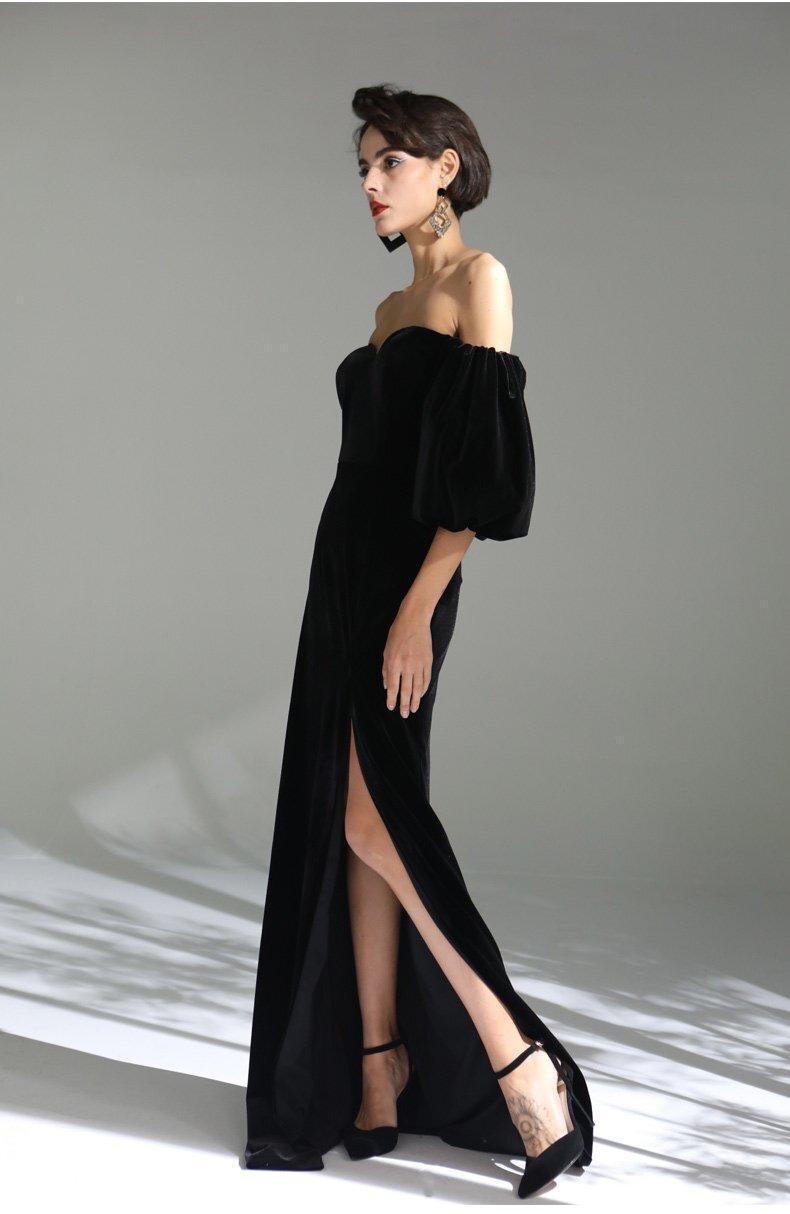 Dresses, Black Suedevelvet Dressused Once Has Slit Like The Model Small  Chest Best Fit