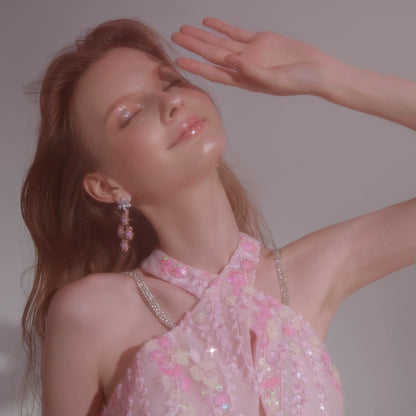 Wardrobes by Chen Luxury Pink Snow Flake Diamond Earrings- Calie