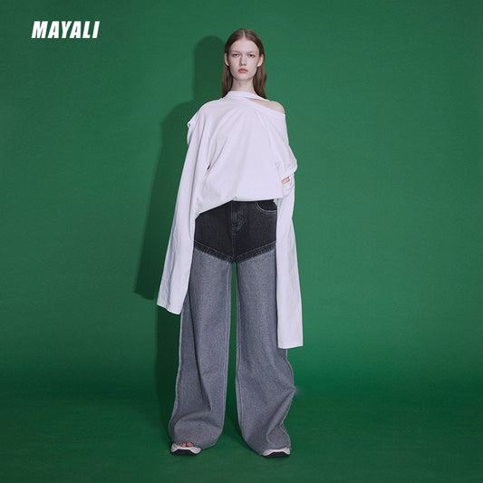 MAYALI deconstructed long-sleeved T-shirt cut-out irregular shirt - buii