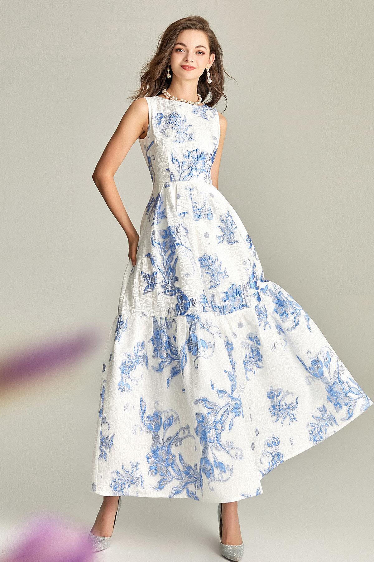 Luxury heavy embroidery jacquard elegant White fairy summer long wedding guest dress - Jinu XL Luxury heavy embroidery jacquard elegant White fairy summer long wedding guest dress - Jinu XL