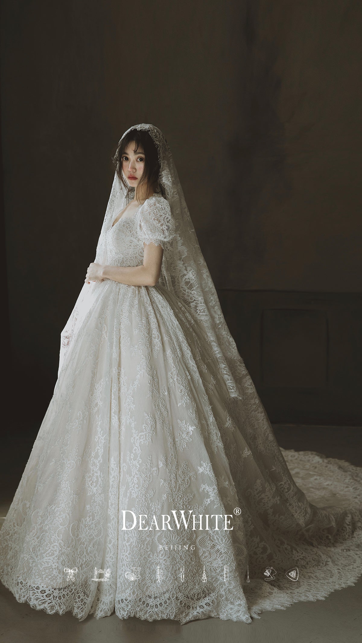 Early Spring 2023 heart original big trailing lace wedding bridal dress- Alice of Hearts