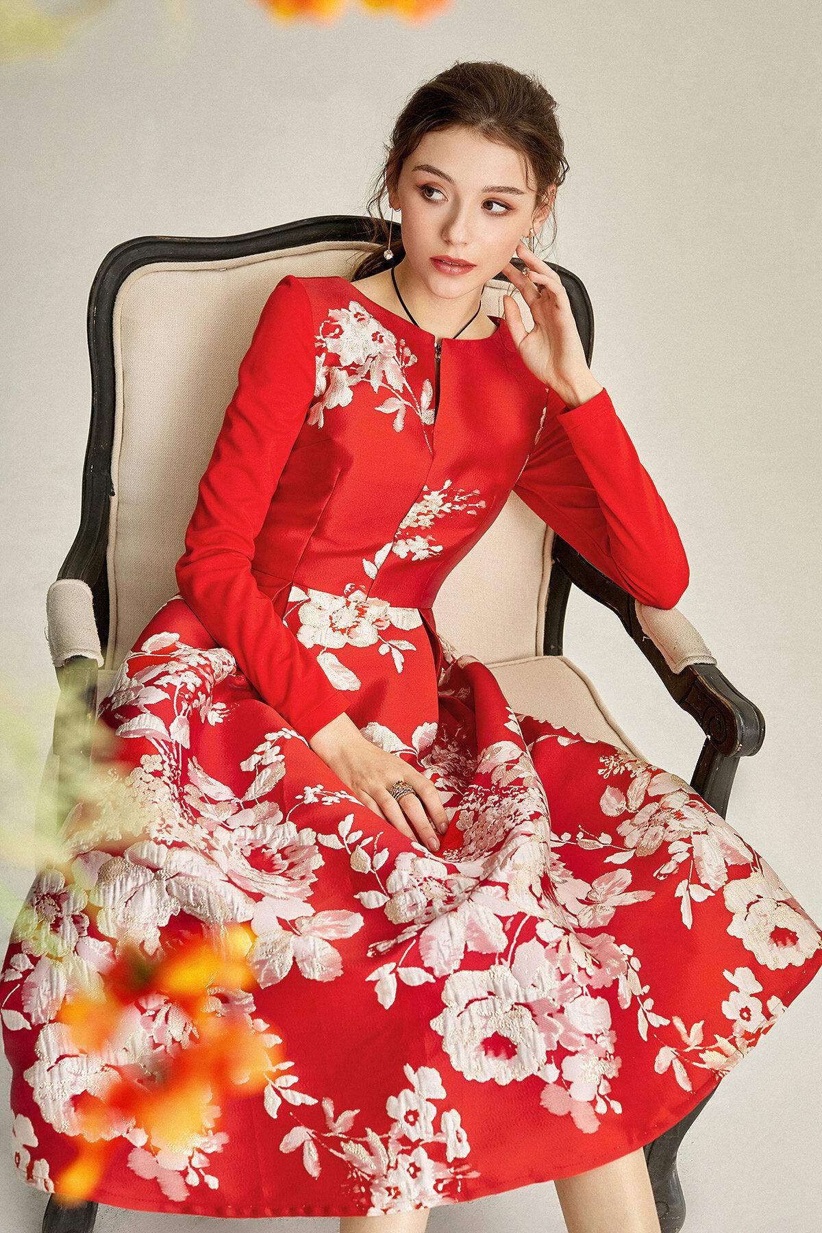 1950 red dress 1950S Red Lace Classic Vintage Summer Swing Dress, Red / L