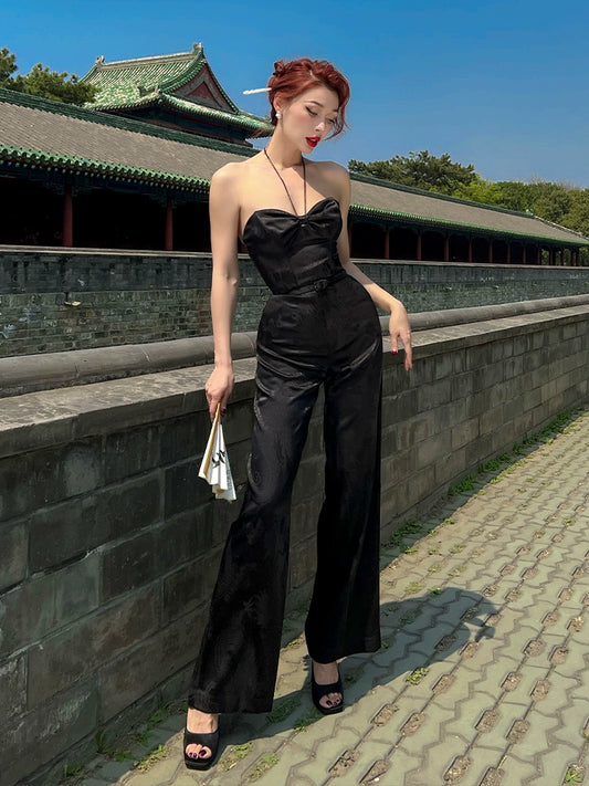 Le Palais Vintage Style Black Dragon Pattern Fishbone Corset Slim Fit Pants-Serena