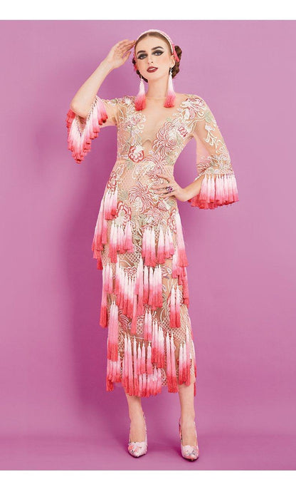 Vintage  inspired retro tassel pink dress- Victoria