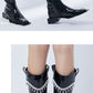 B-FEI niche design cow patent leather diamond buckle flat high boots- Lai