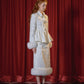 Retro White Bronzing Pattern Bow Knot Fur Quilted skirt suit set-Regina