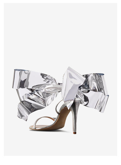 Early spring stiletto sandal  silver sequin bow detail and one-word buckle- Torenta