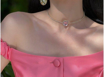 Elegant retro pink  off-the-shoulder bow top- Delia