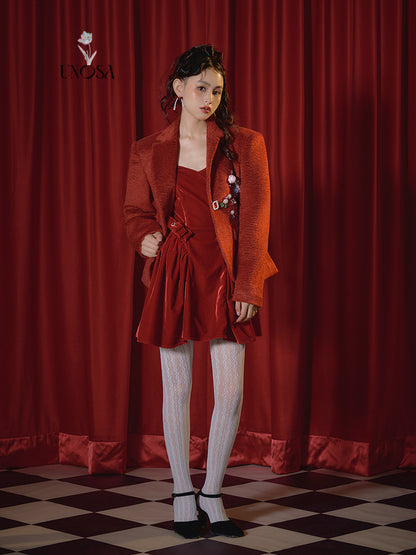 Red Bow Velvet Sling cocktail Dress- Regan