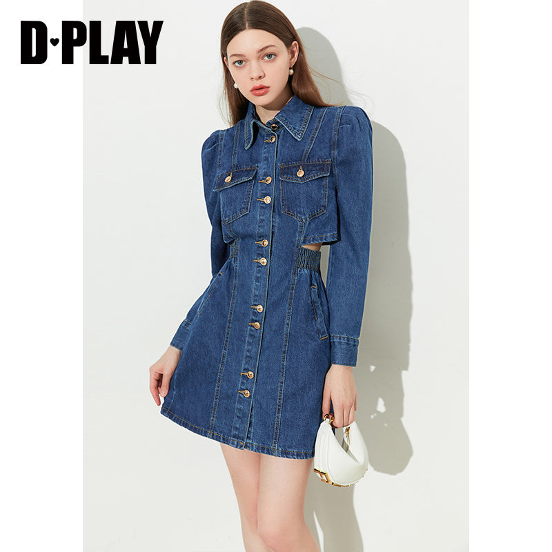 DPLAY fall Autumn Classic Deep Denim Blue Long Sleeve Dress - Imil GOOD GIRL REBEL DPLAY fall Autumn Classic Deep Denim Blue Long Sleeve Dress - Imil GOOD GIRL REBEL