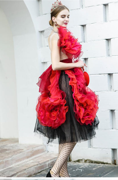 Limited edition one shoulder handmade tulle flower princess evening cocktail party 3d  dress - Most black
