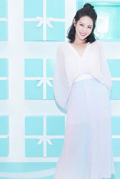 YES BY YESIR pressed pleated long pastel ombre flowy dress- Ye Qian.