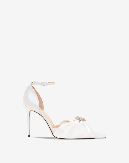2023 spring new white silk bow stiletto high-heeled shoe- Tola