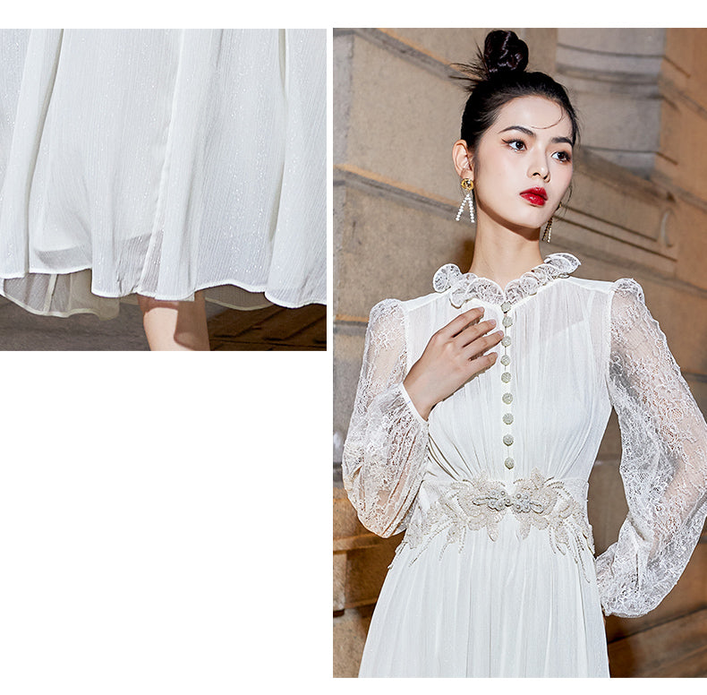Elegant lace long sleeve midi dress- Gilan