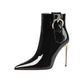 Black plush short boots new pointed high-heeled boots stiletto- Dola