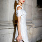 Luxury short white jacquard cocktail dress - Dira