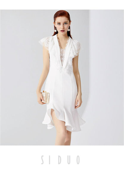 Back lace mother of the bride wedding white cocktail dress- Lily