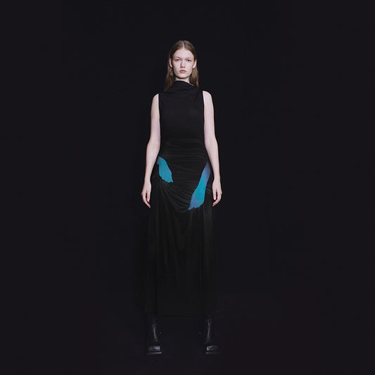 MAYALI 23SS latent print backless dress midi sleeveless skirto Piul