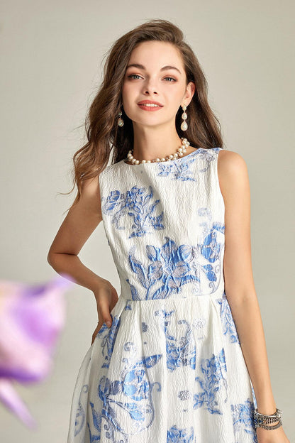 Luxury heavy embroidery jacquard elegant white fairy summer long wedding guest dress - Jinu
