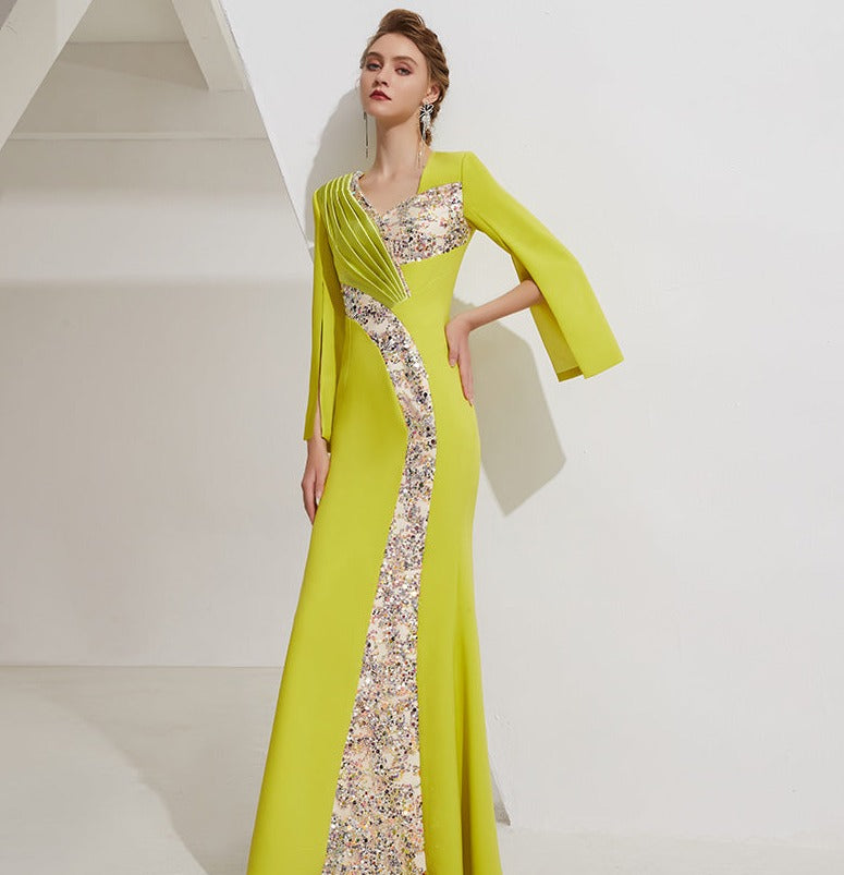 Elegant high-end light luxury niche dress women's long sleeve long evening gown dress- Italia