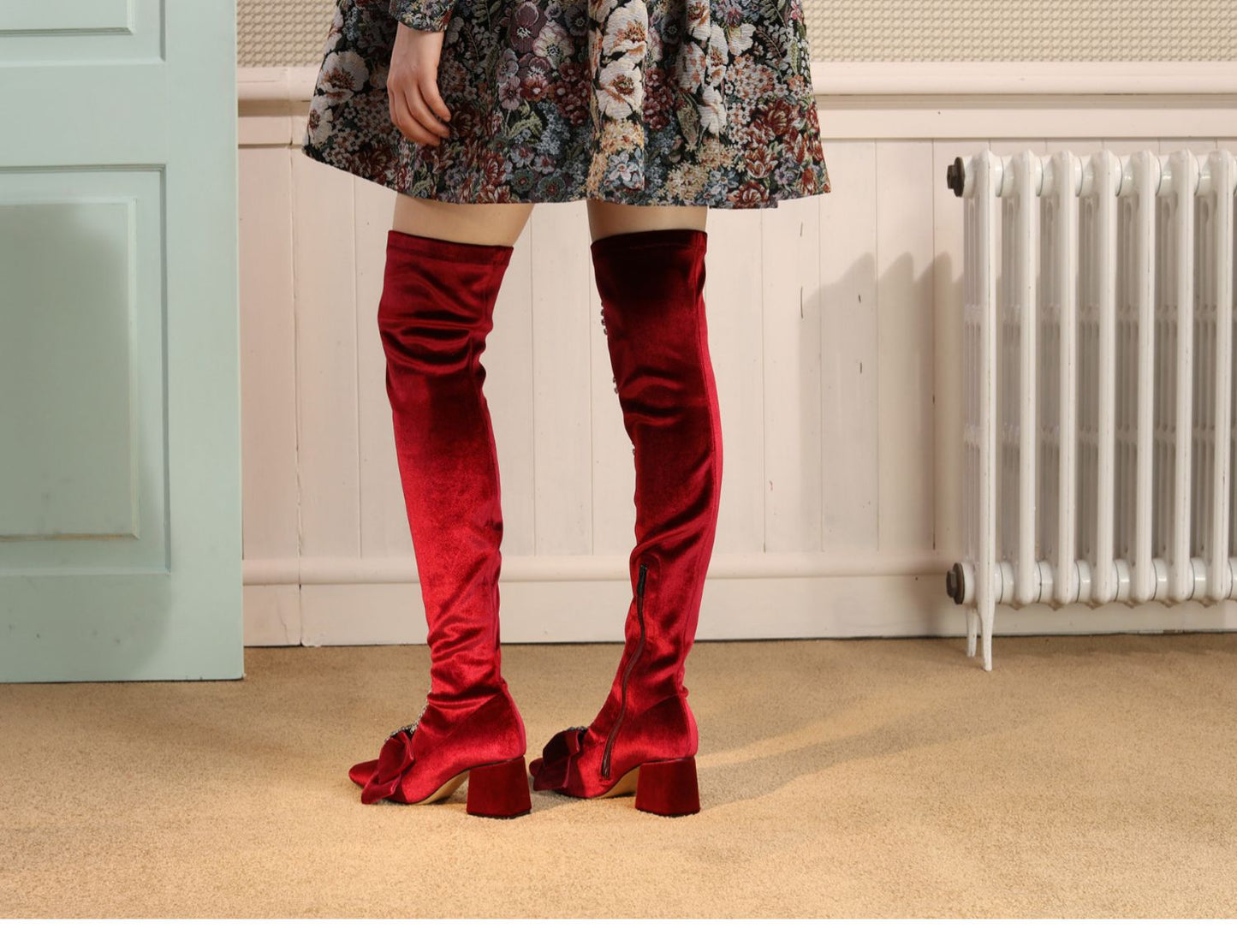 B-FEI wine red elegant over-the-knee boots stretch leg boots- Giovana