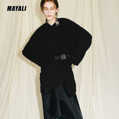 Autumn Winter luxury hoodie pinched pleated waist sweatshirt - kIC