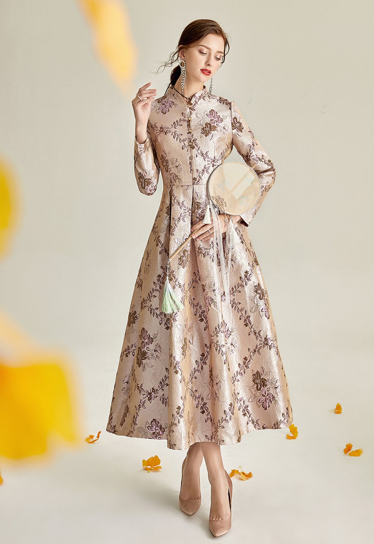 collared long dress ELOQUII Women's Printed Collared Maxi Dress