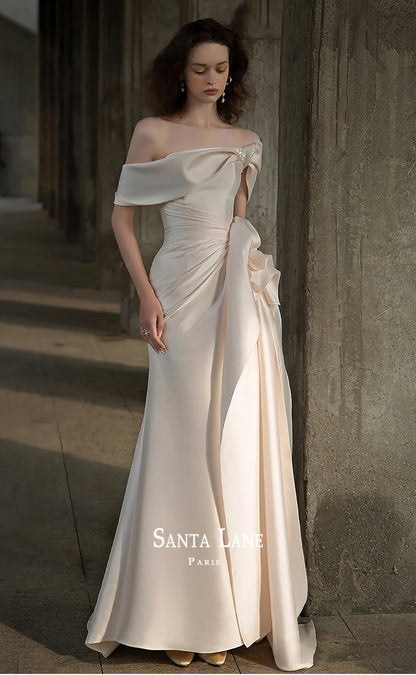 Early Spring 2023 Satin one-shoulder slim-fit high-end mini-tail wedding dress- Satina