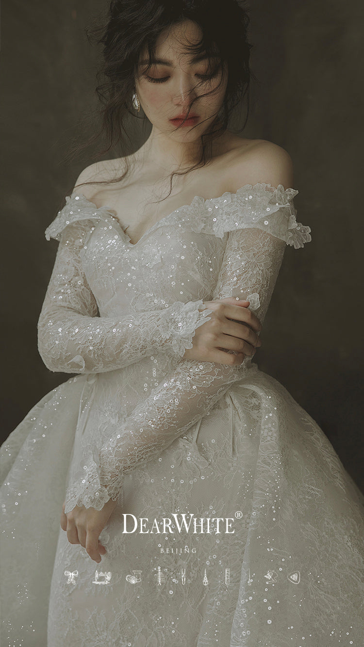 Early Spring 2023 original one-shoulder bride two-wear dress mermaid wedding dress- Twin mirror