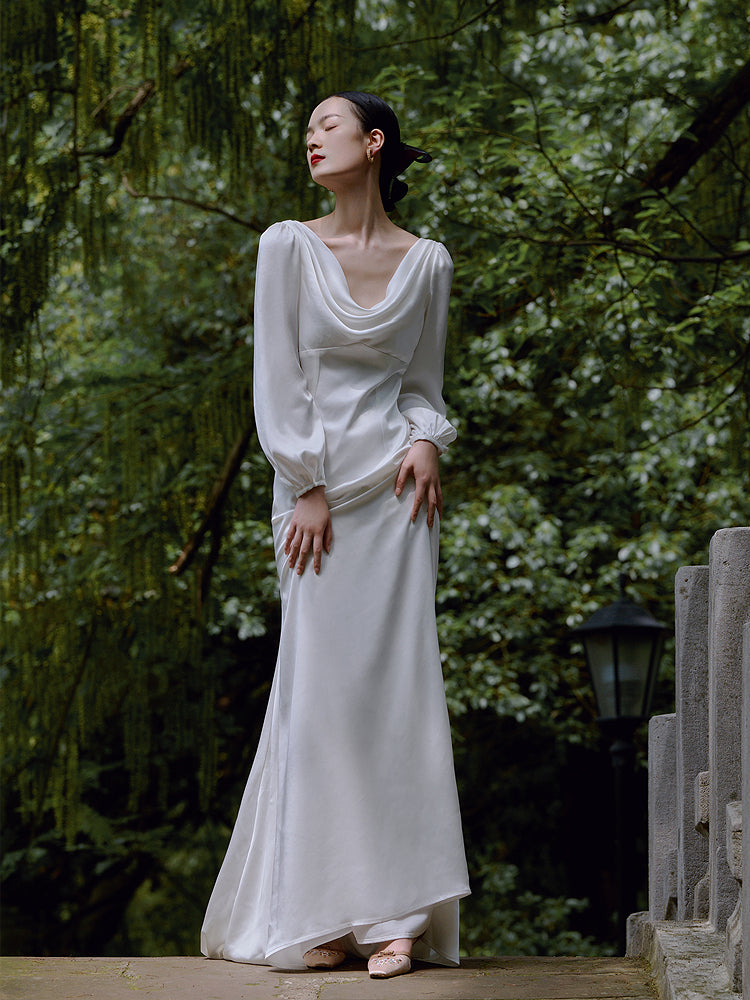Puff sleeve swing collar halter open back wedding dress- Lati GOOD GIRL REBEL Puff sleeve swing collar halter open back wedding dress- Lati GOOD GIRL REBEL