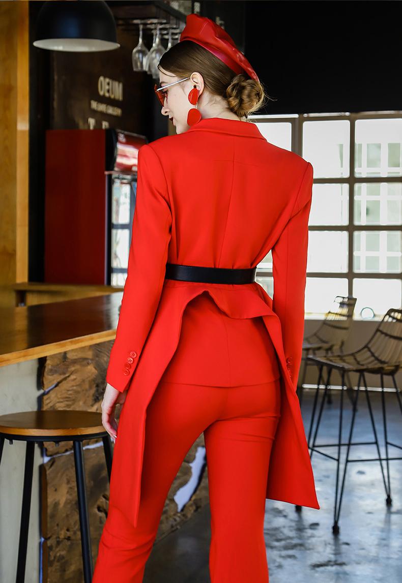 High end designer long-sleeved red pants suit two-piece suit set - Atta M High end designer long-sleeved red pants suit two-piece suit set - Atta M