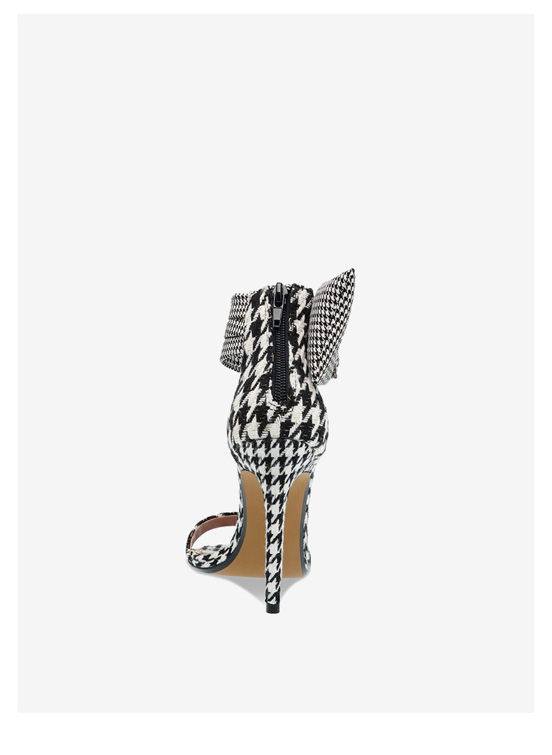 black houndstooth stiletto sandals is designed  fine heel, zipper closure- Carls