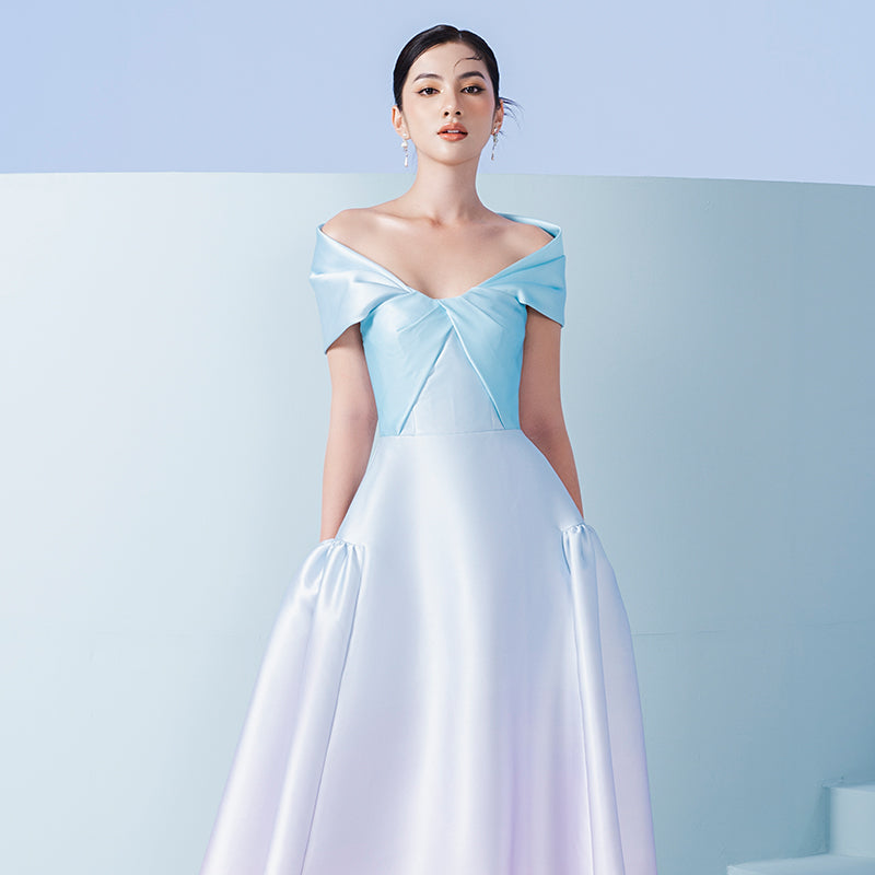 Early Spring 2023 new one-shoulder gradient V-neck waist dress- Salisa